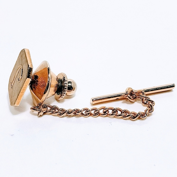 Letter J Initial Tie Lapel Pin & Chain Gold Tone Men's Jewelry #1287 - Picture 7 of 9